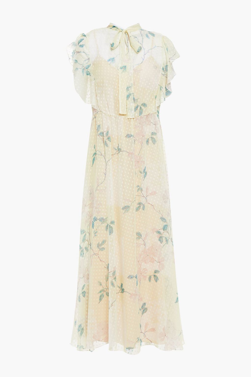 REDVALENTINO Pussy-bow floral-print midi dress | Sale up to 70% off | THE OUTNET