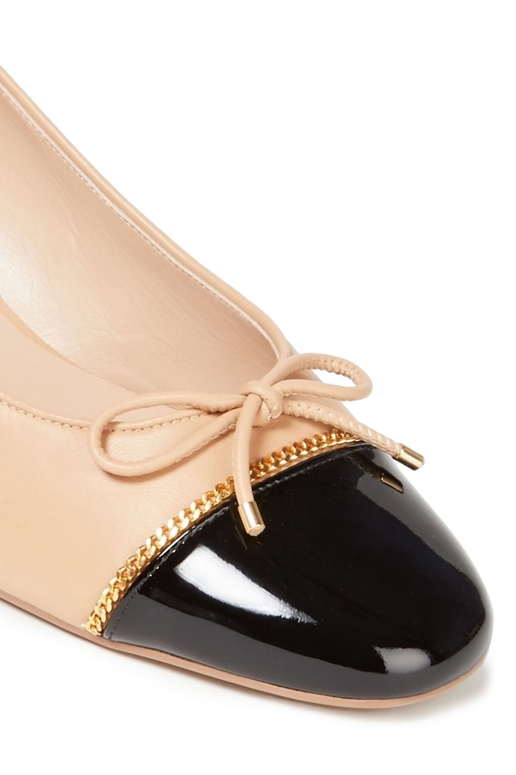 STUART WEITZMAN Gabby 45 chain-trimmed smooth and patent-leather pumps