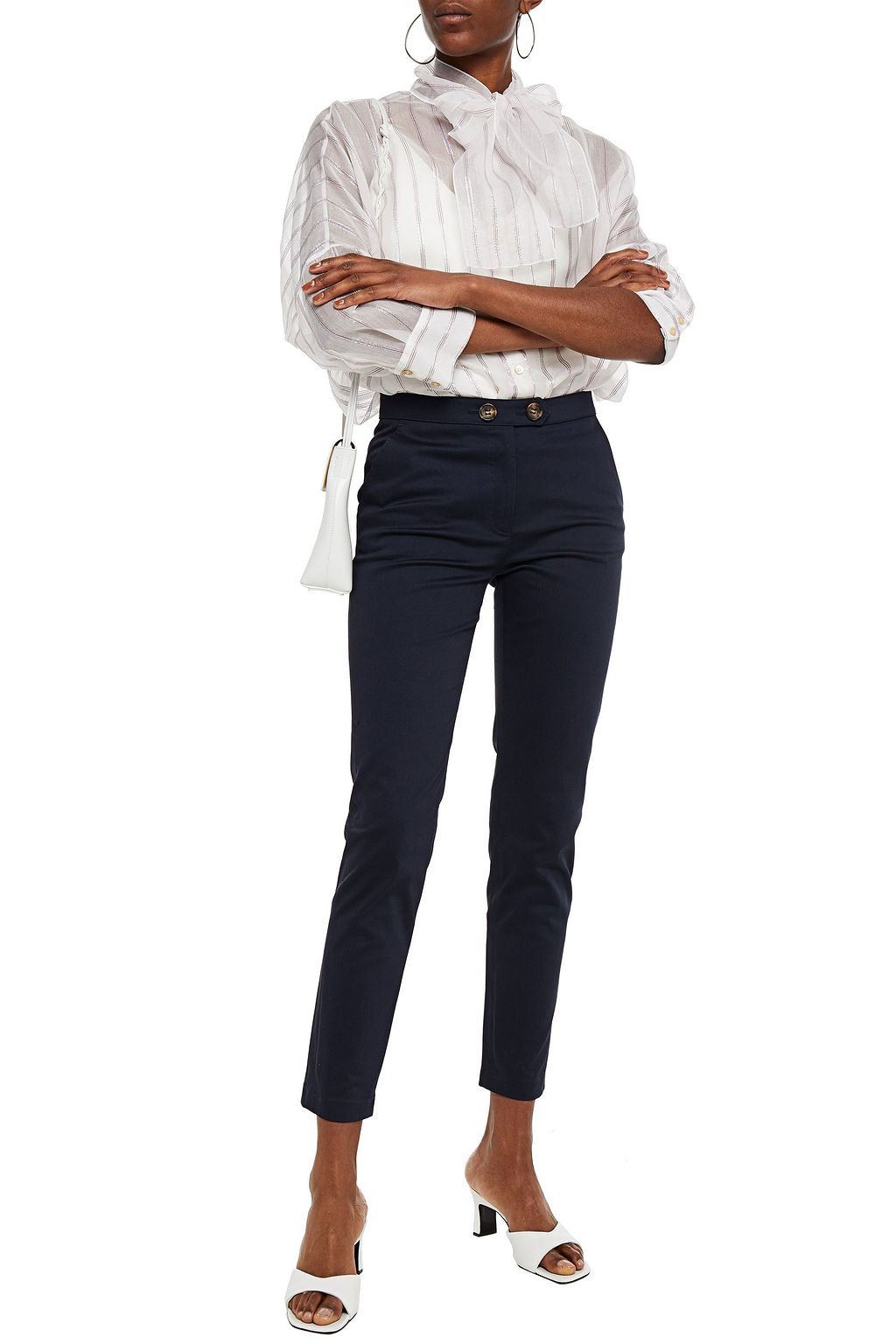 REDVALENTINO Pussy-bow striped cotton-blend organza shirt