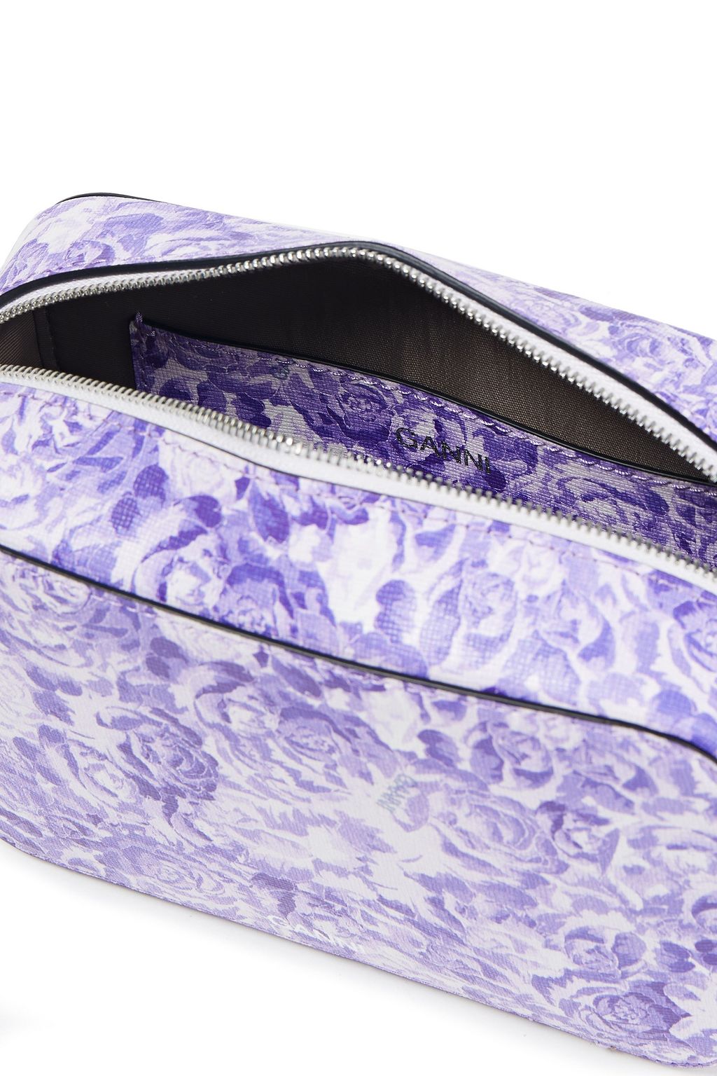GANNI Schultertasche aus strukturiertem Leder mit floralem Print