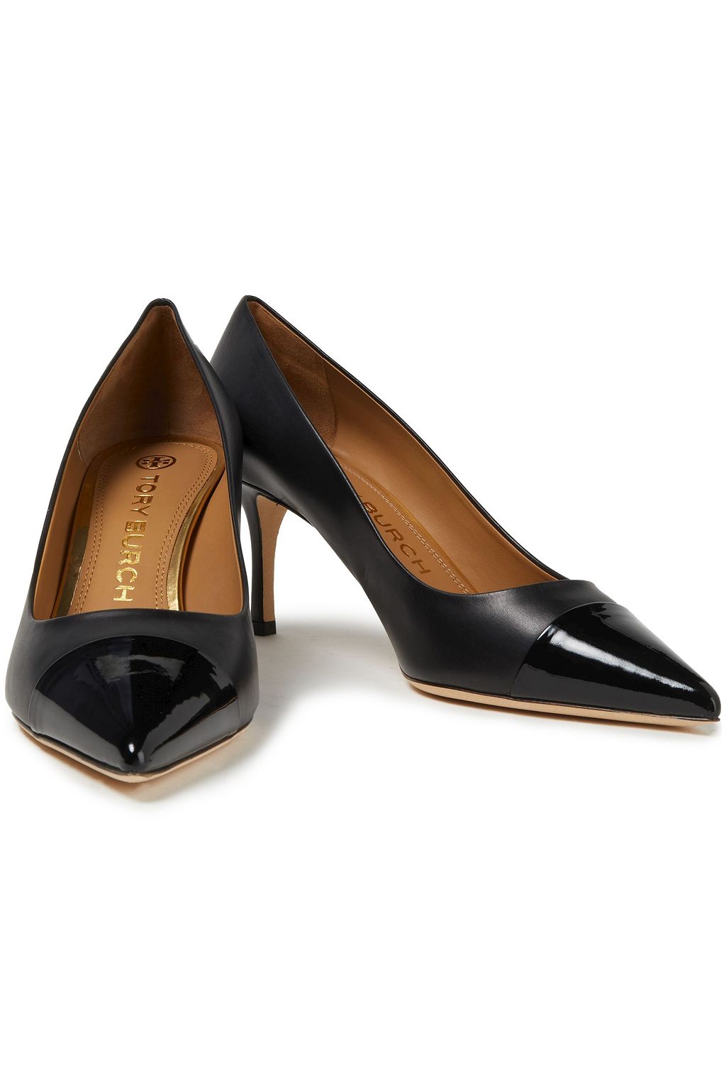 TORY BURCH Smooth and faux patent-leather pumps