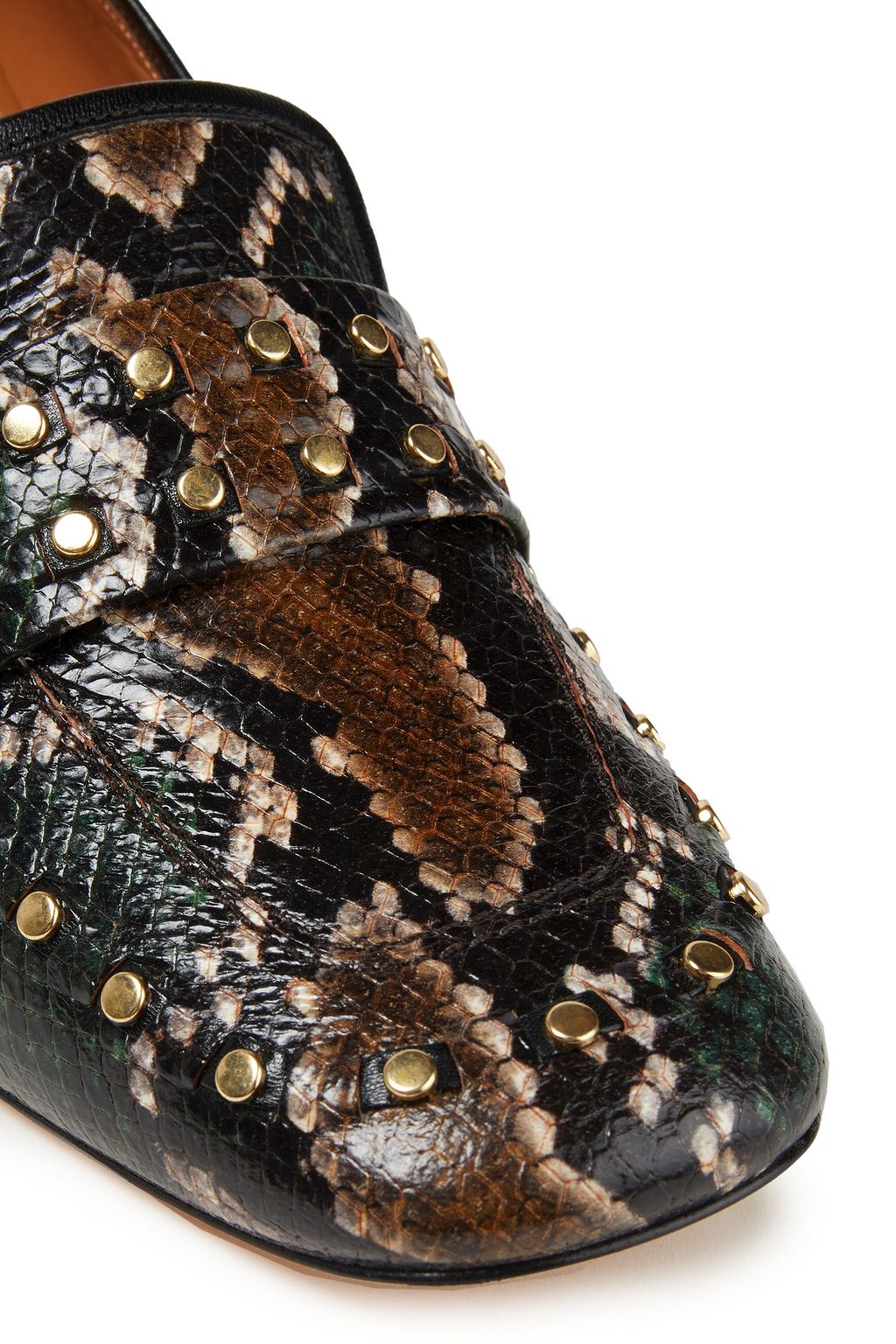 TORY BURCH Ruby studded snake-effect leather loafers