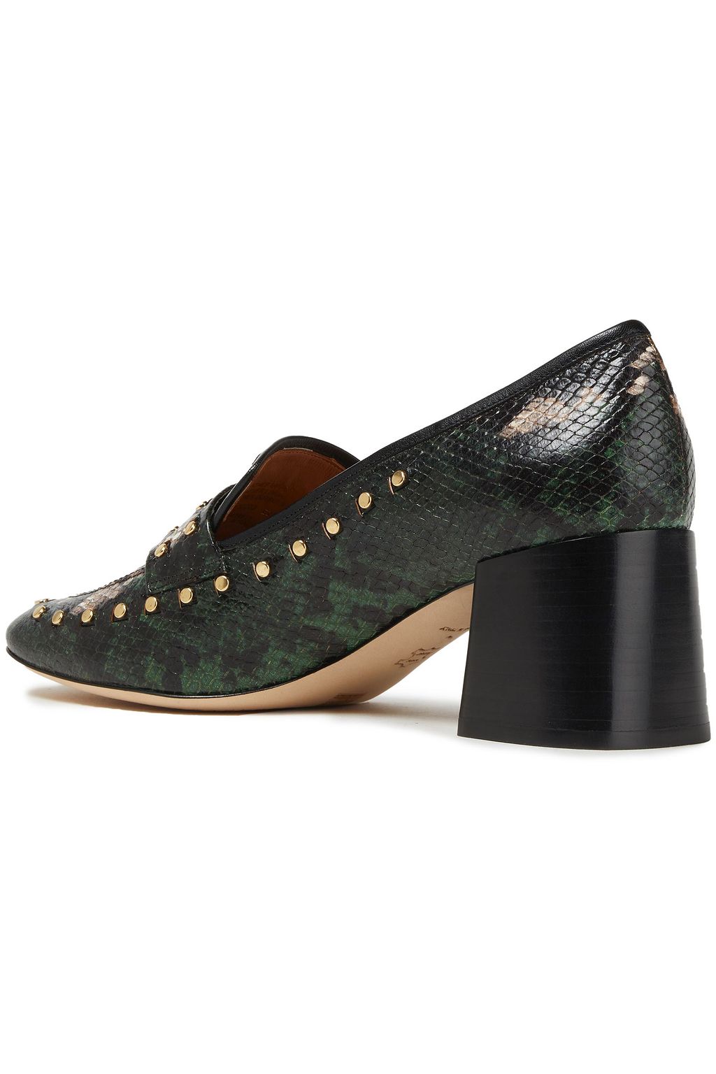TORY BURCH Ruby studded snake-effect leather loafers