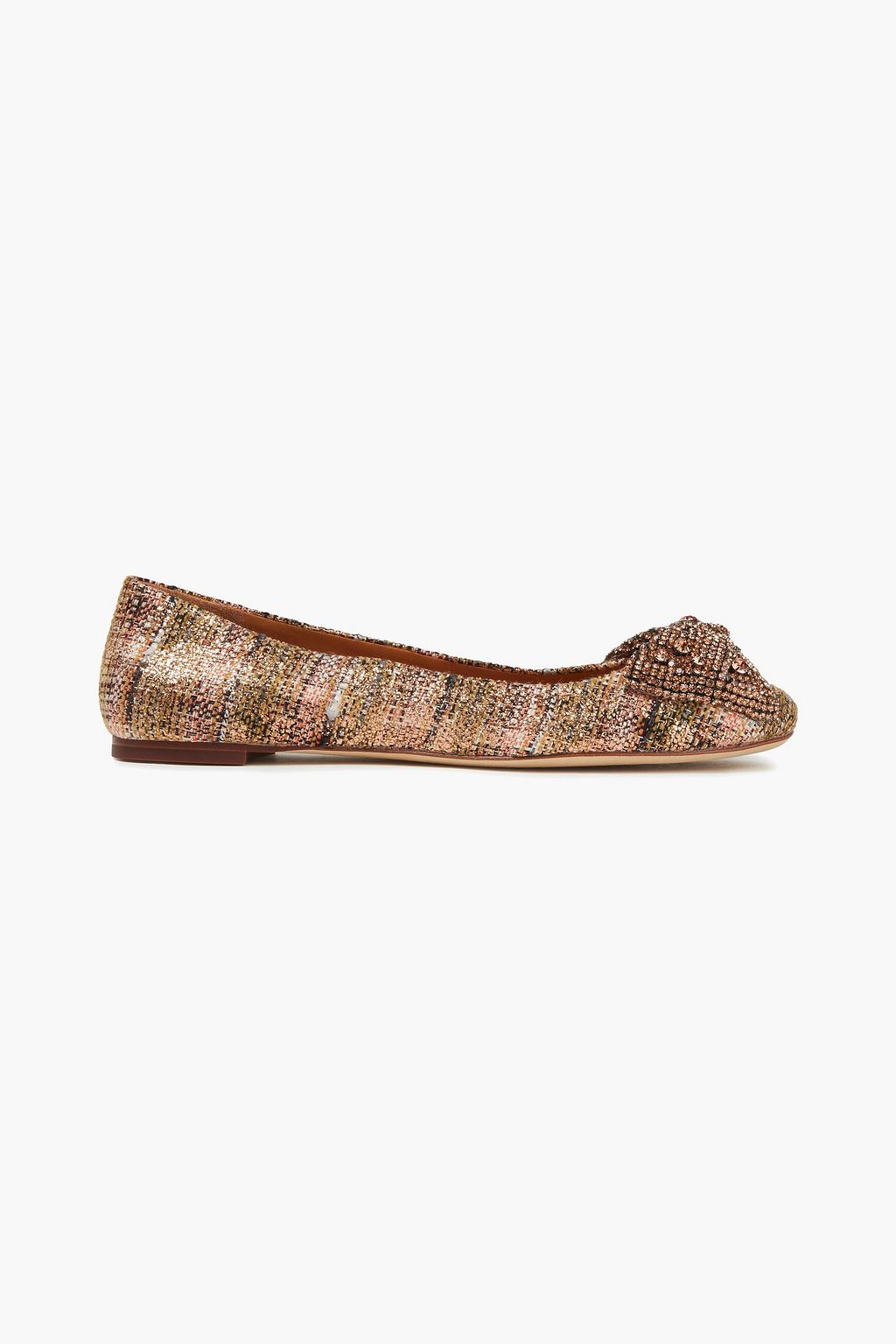 Rose Gold Embellished metallic cotton-blend tweed ballet flats | TORY BURCH  | THE OUTNET