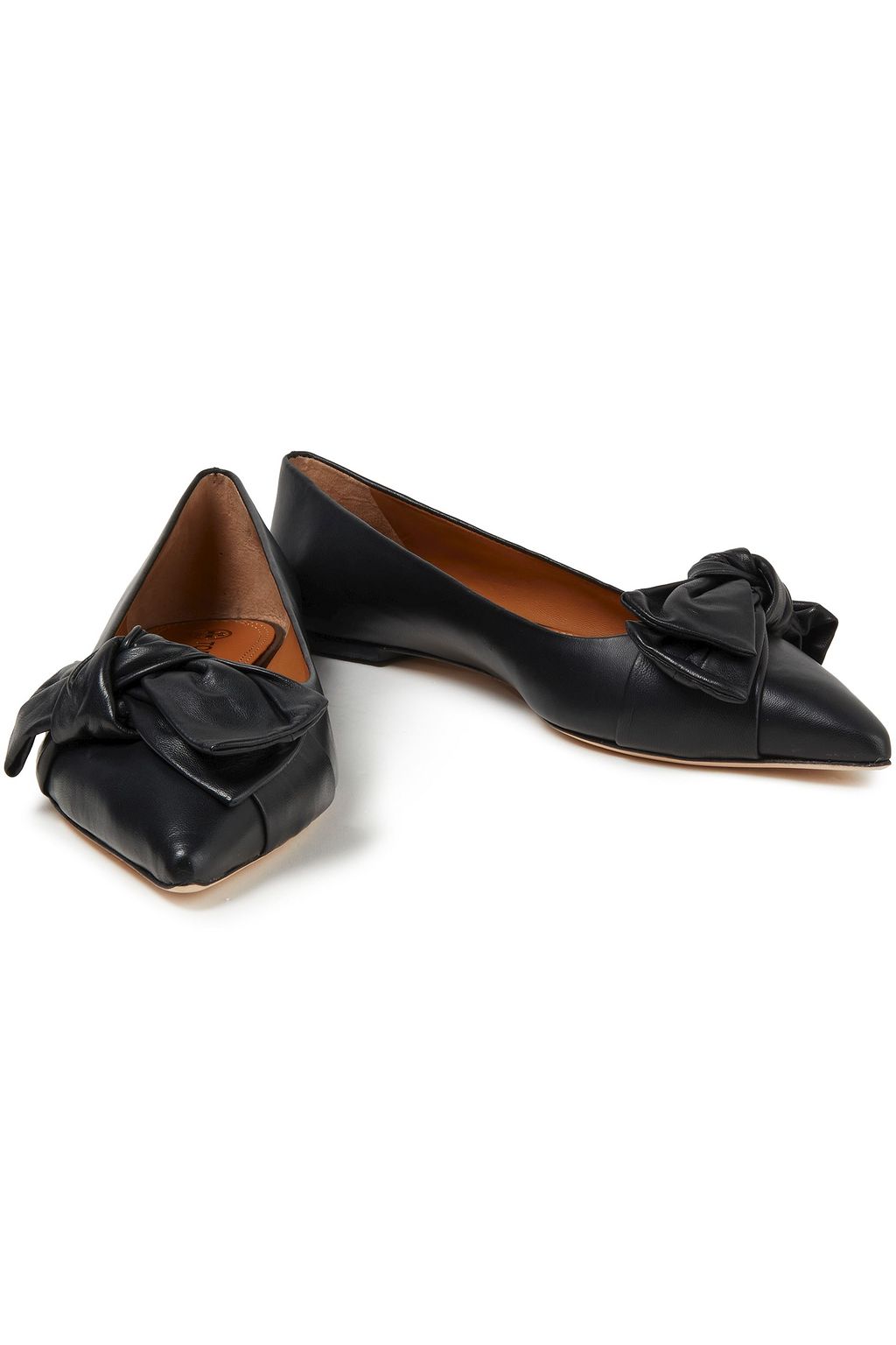TORY BURCH Bow-embellished leather point-toe flats