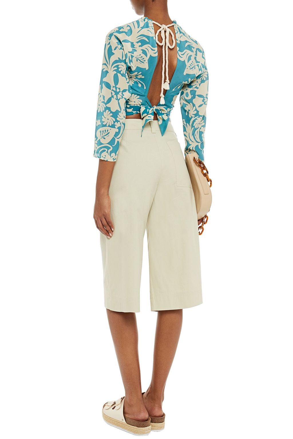REDVALENTINO Cropped printed silk crepe de chine top