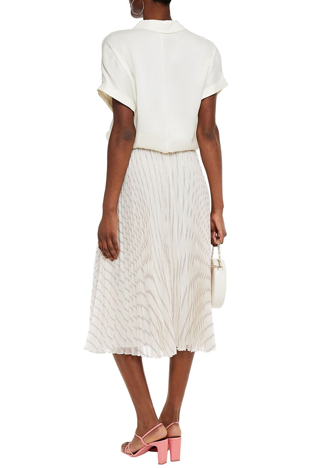 REDVALENTINO Pleated metallic striped organza midi skirt