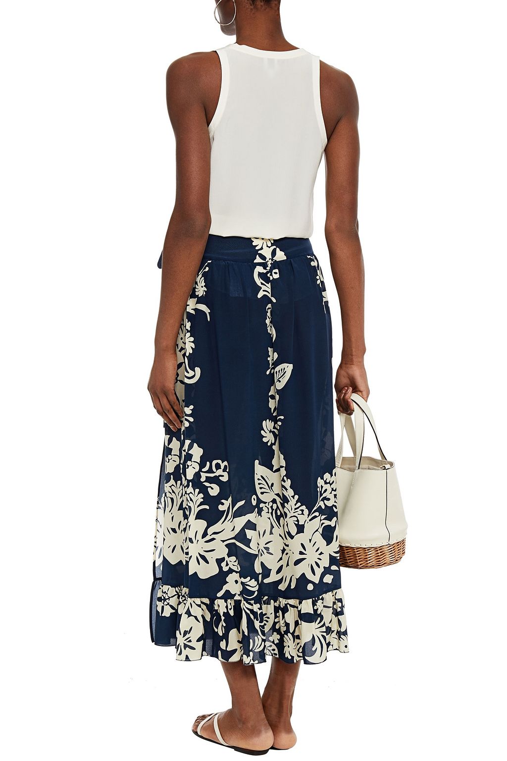 REDVALENTINO Floral-print silk crepe de chine maxi wrap skirt