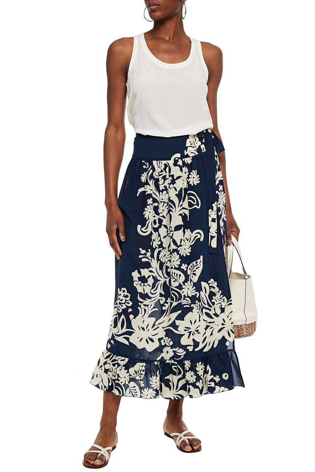 REDVALENTINO Floral-print silk crepe de chine maxi wrap skirt