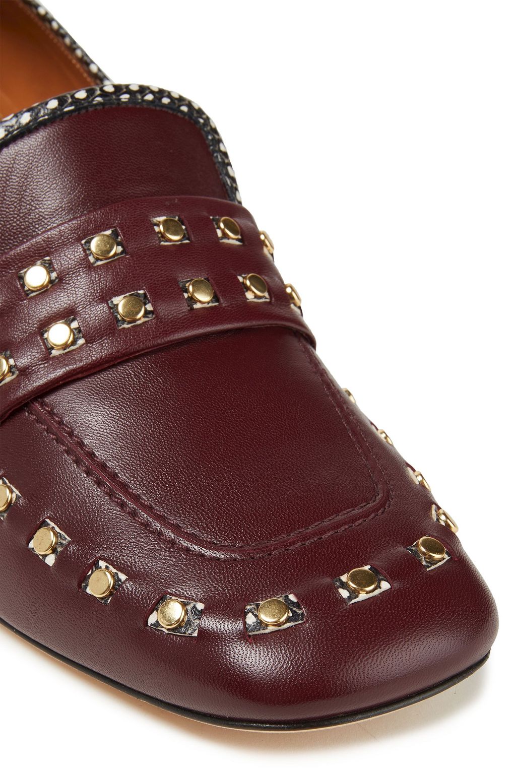 Burgundy Ruby studded leather loafers 