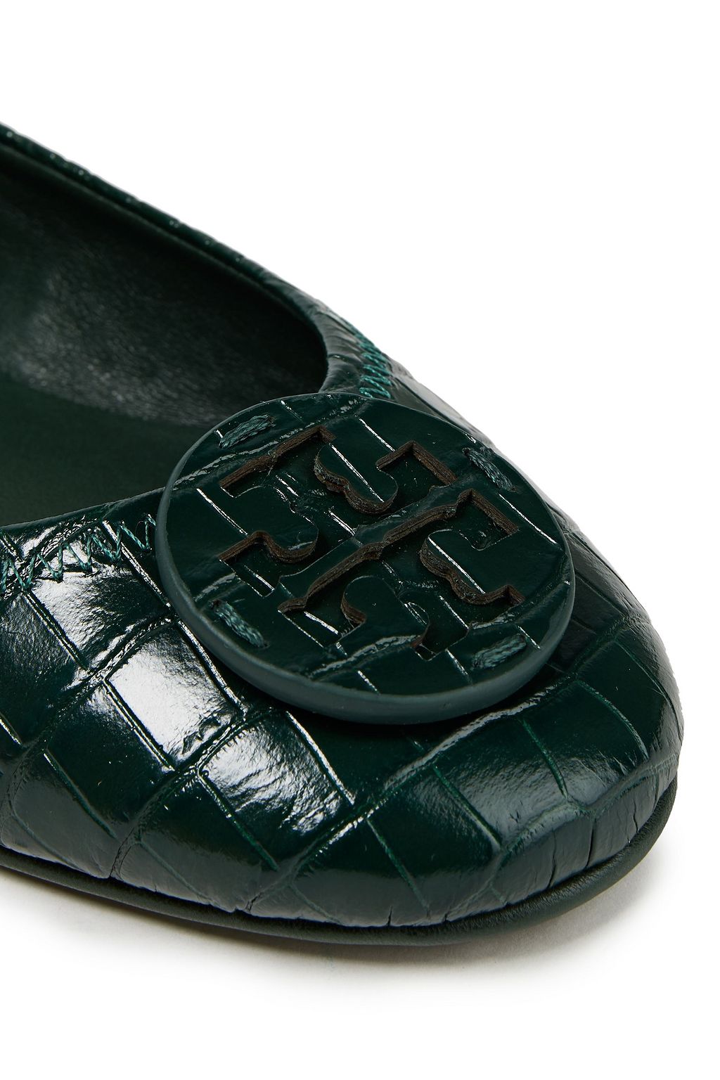 TORY BURCH Minnie embellished croc-effect leather ballet flats