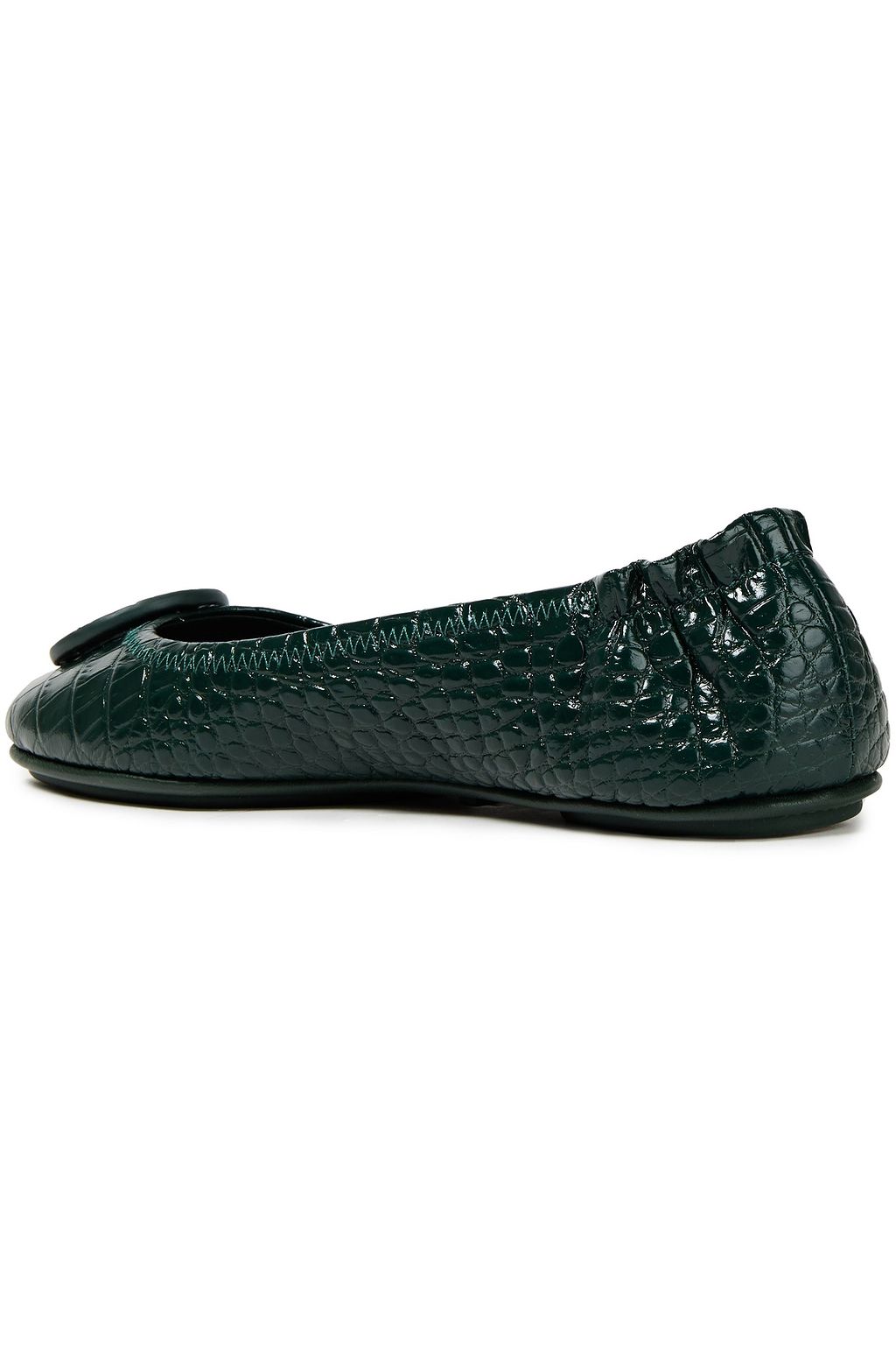 TORY BURCH Minnie embellished croc-effect leather ballet flats
