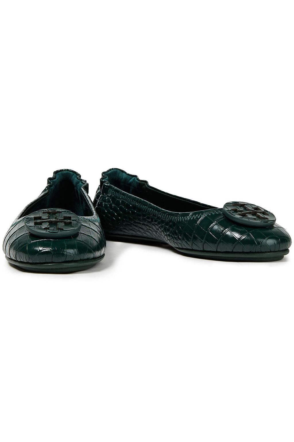TORY BURCH Minnie embellished croc-effect leather ballet flats