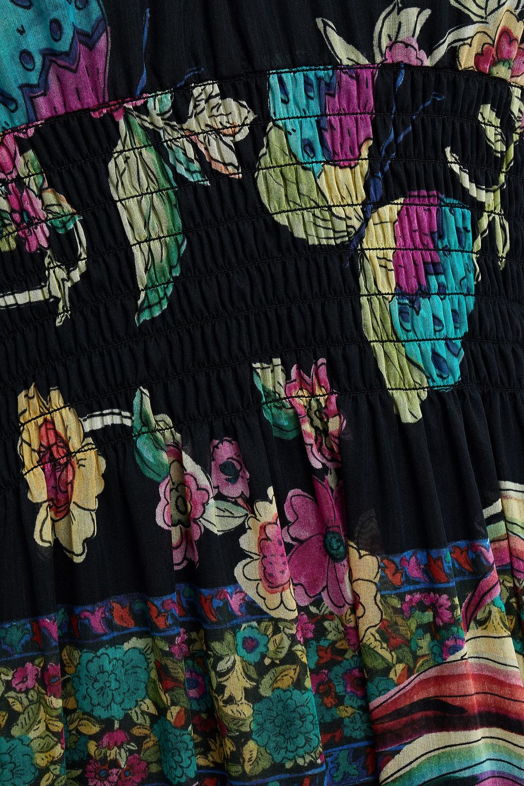 REDVALENTINO Shirred printed cotton and silk-blend voile midi dress