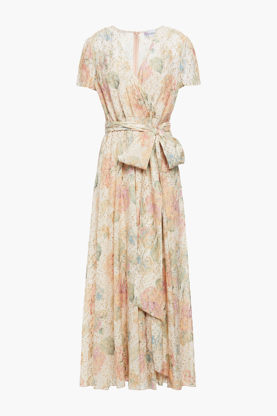 redvalentino - wrap-effect floral-print fil coupé chiffon midi dress - pink - it 42