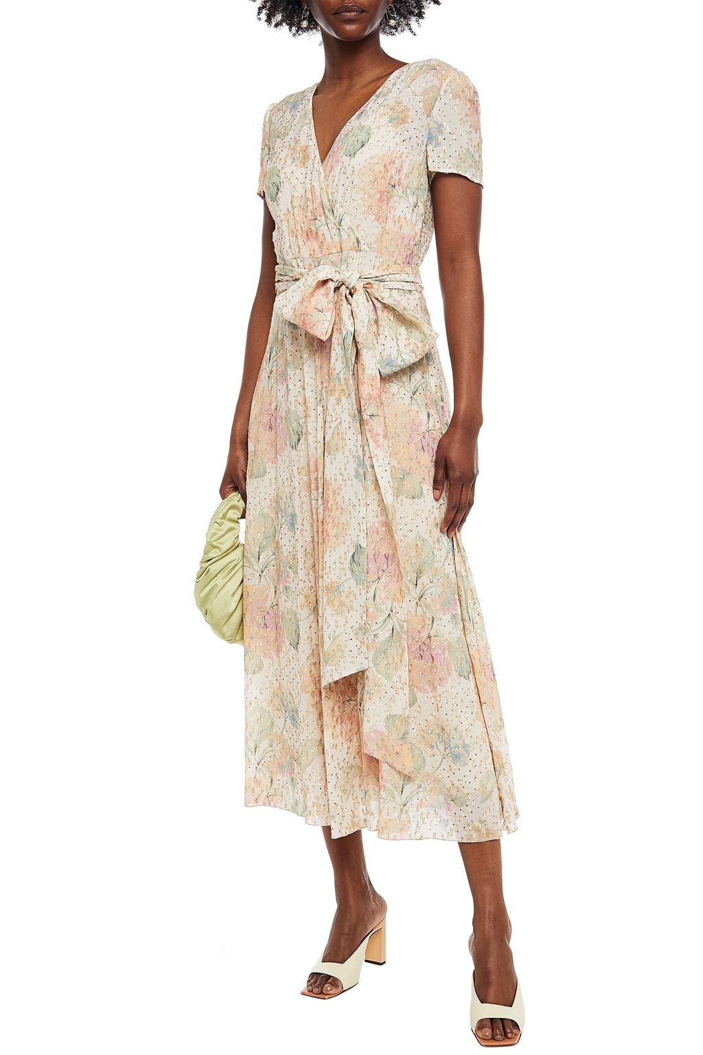 REDVALENTINO فستان متوسط الطول من الشيفون بنمط فيل كوبيه بتصميم ملتف مزين بطبعات على شكل زهور
