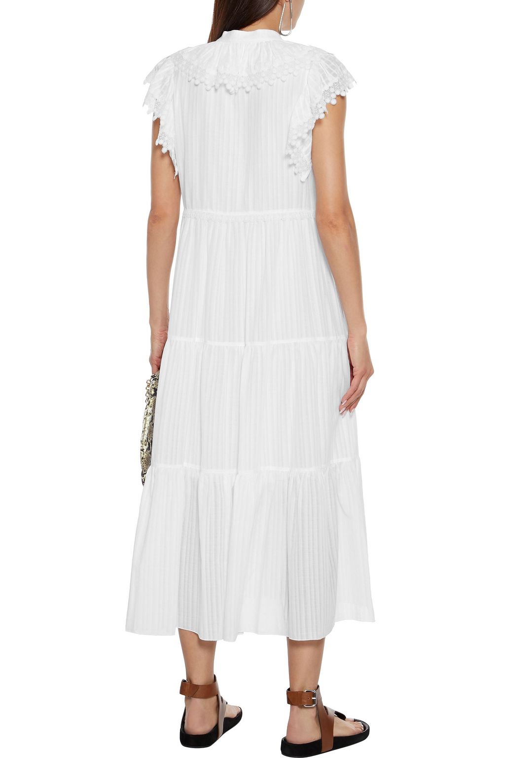 SEE BY CHLOÉ Guipure lace-trimmed tiered cotton-jacquard midi dress