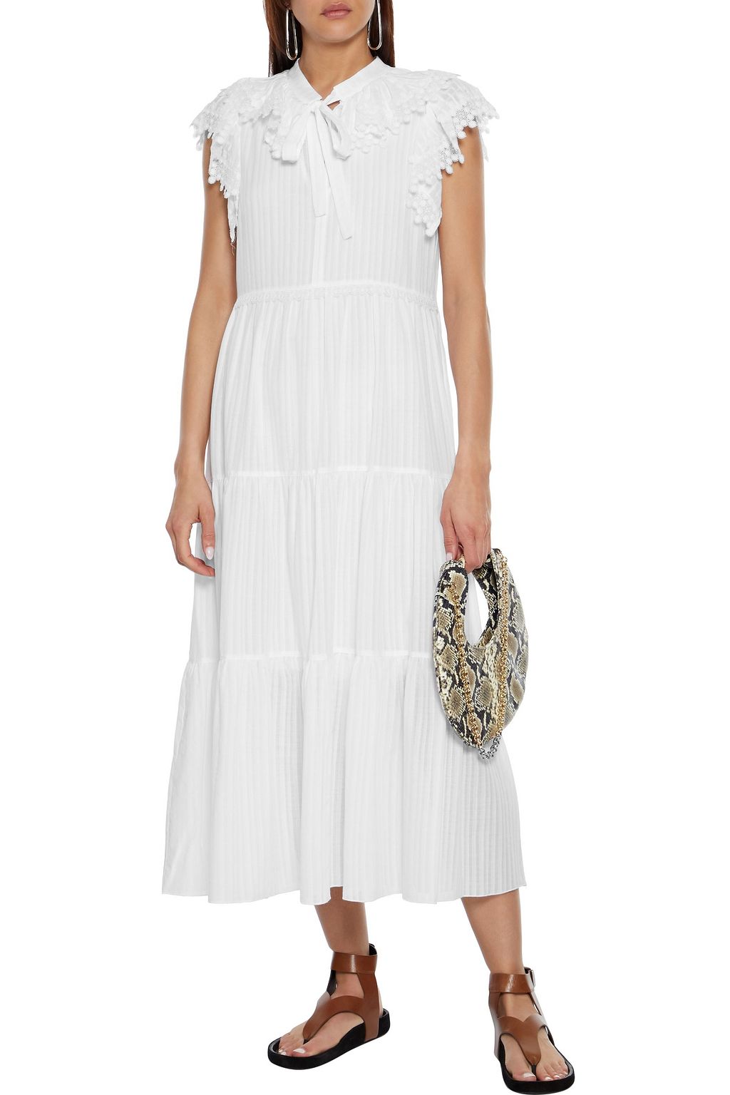 SEE BY CHLOÉ Guipure lace-trimmed tiered cotton-jacquard midi dress
