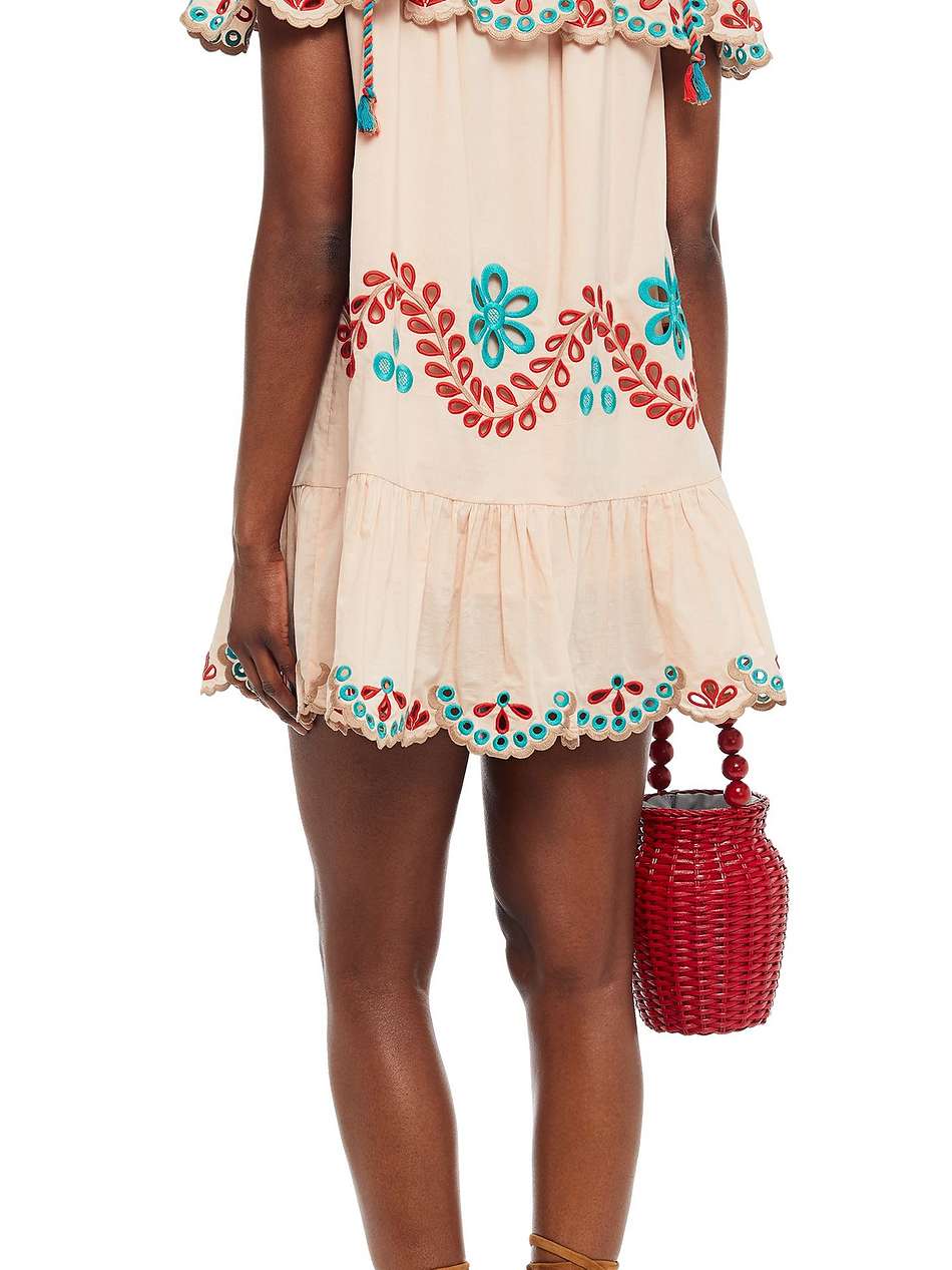 cold-shoulder broderie anglaise cotton mini dress