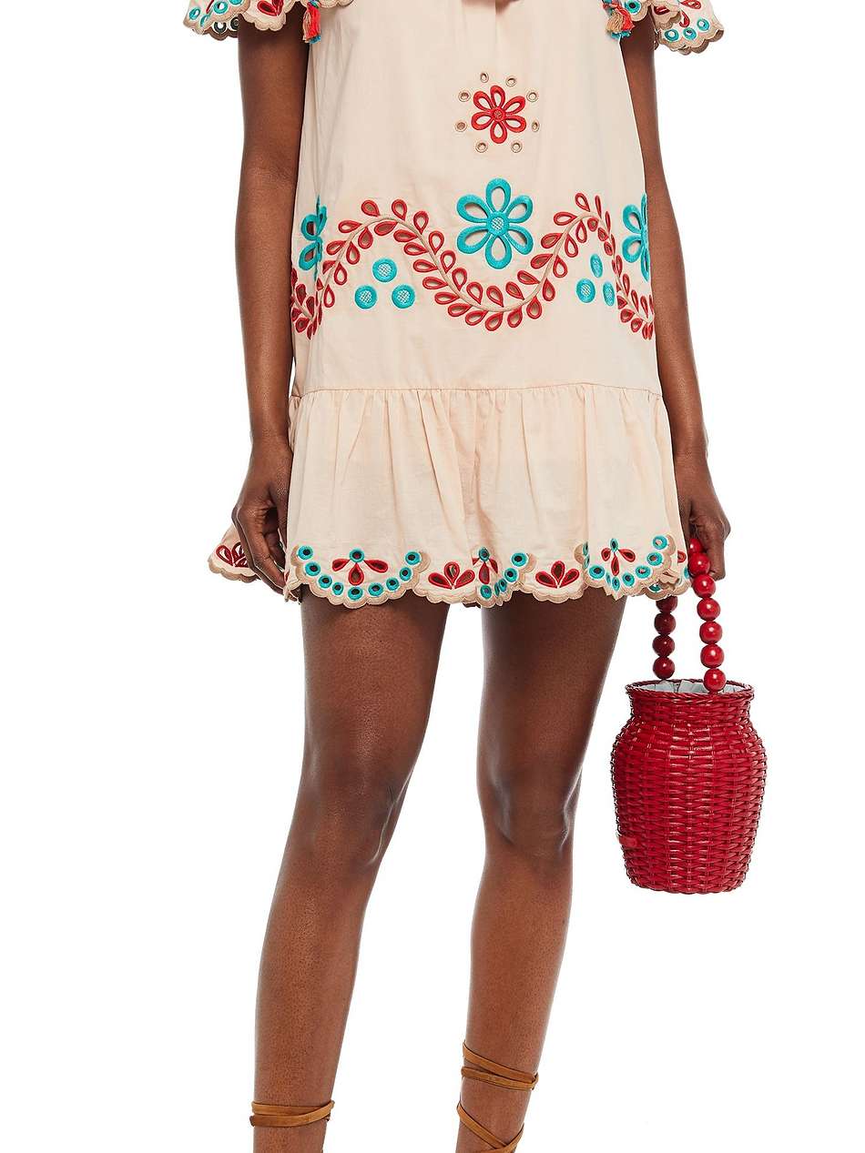 cold-shoulder broderie anglaise cotton mini dress