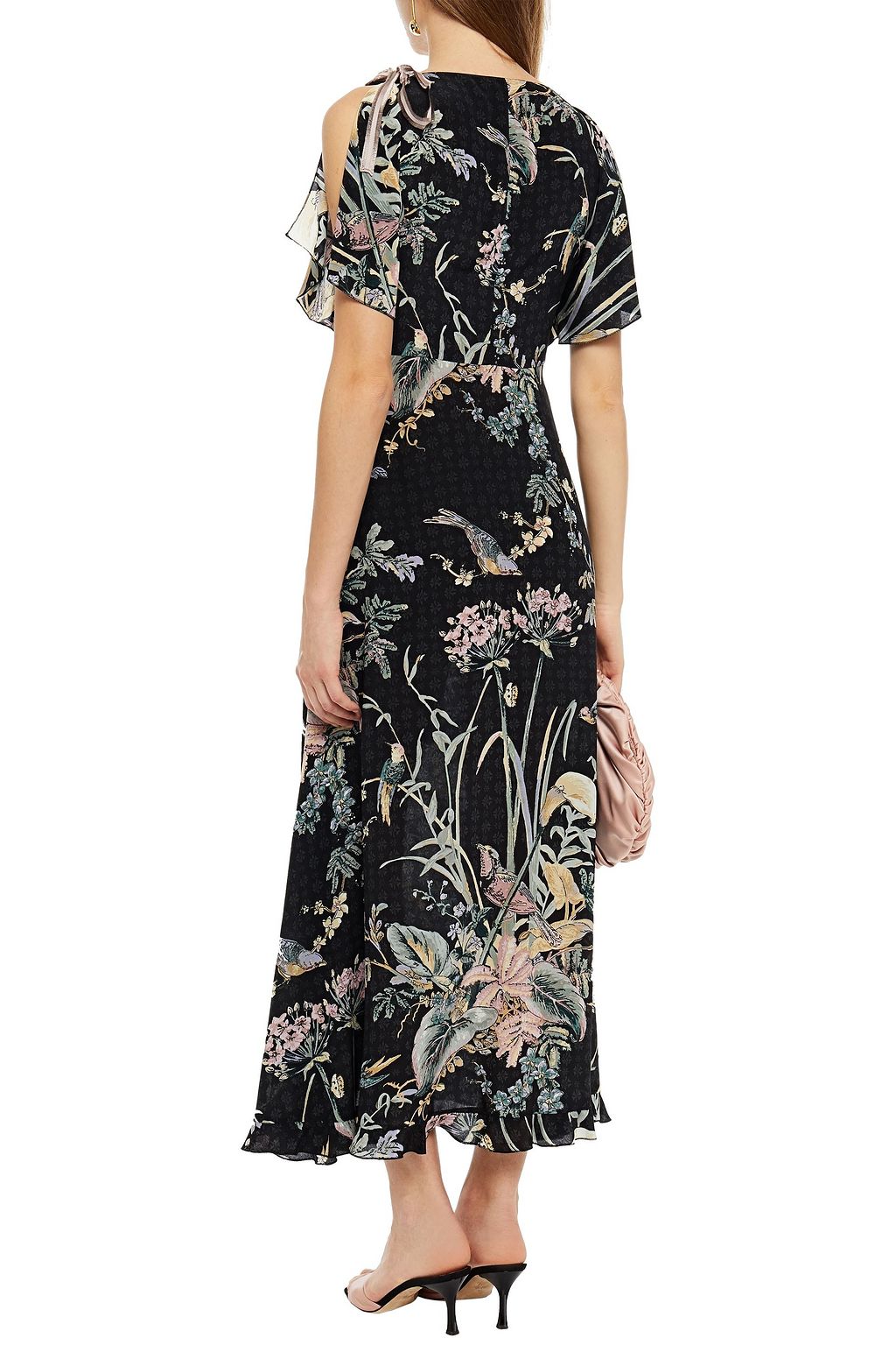 REDVALENTINO Cold-shoulder printed silk-chiffon midi dress