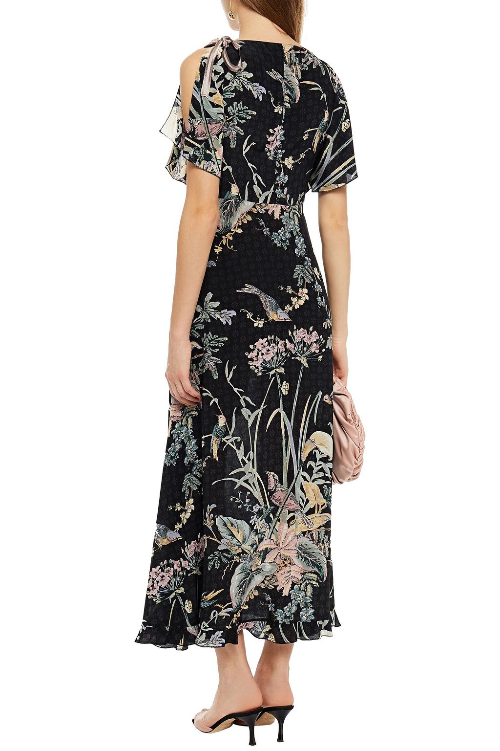 REDVALENTINO Cold-shoulder printed silk-chiffon midi dress | THE OUTNET