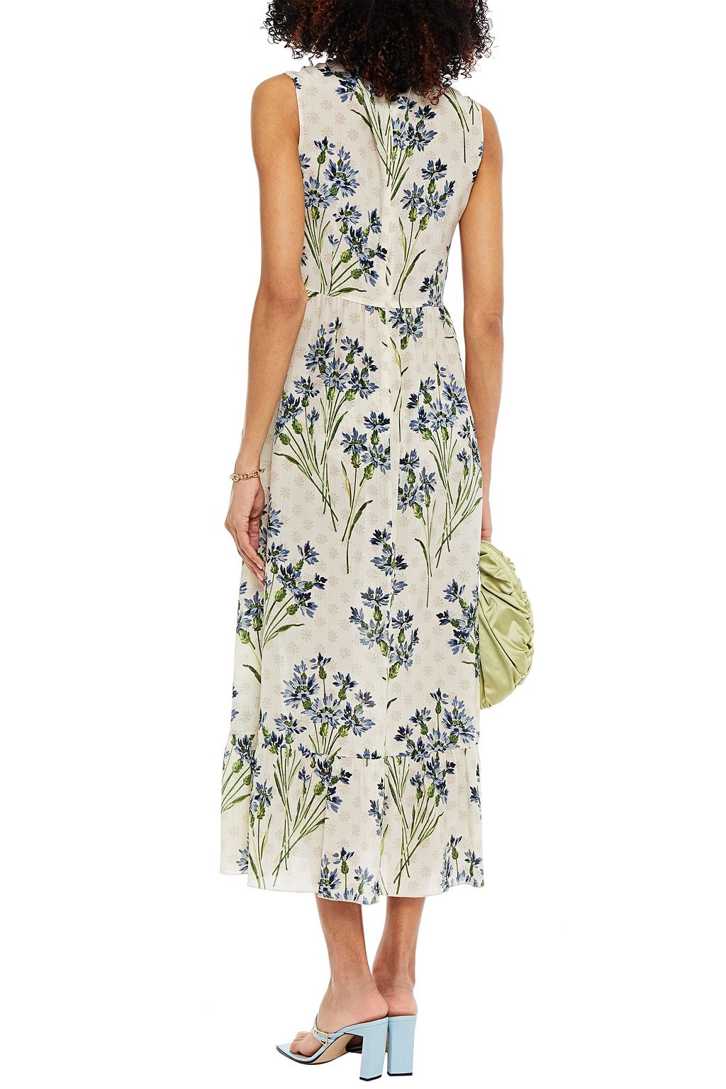REDVALENTINO Pleated floral-print silk midi dress