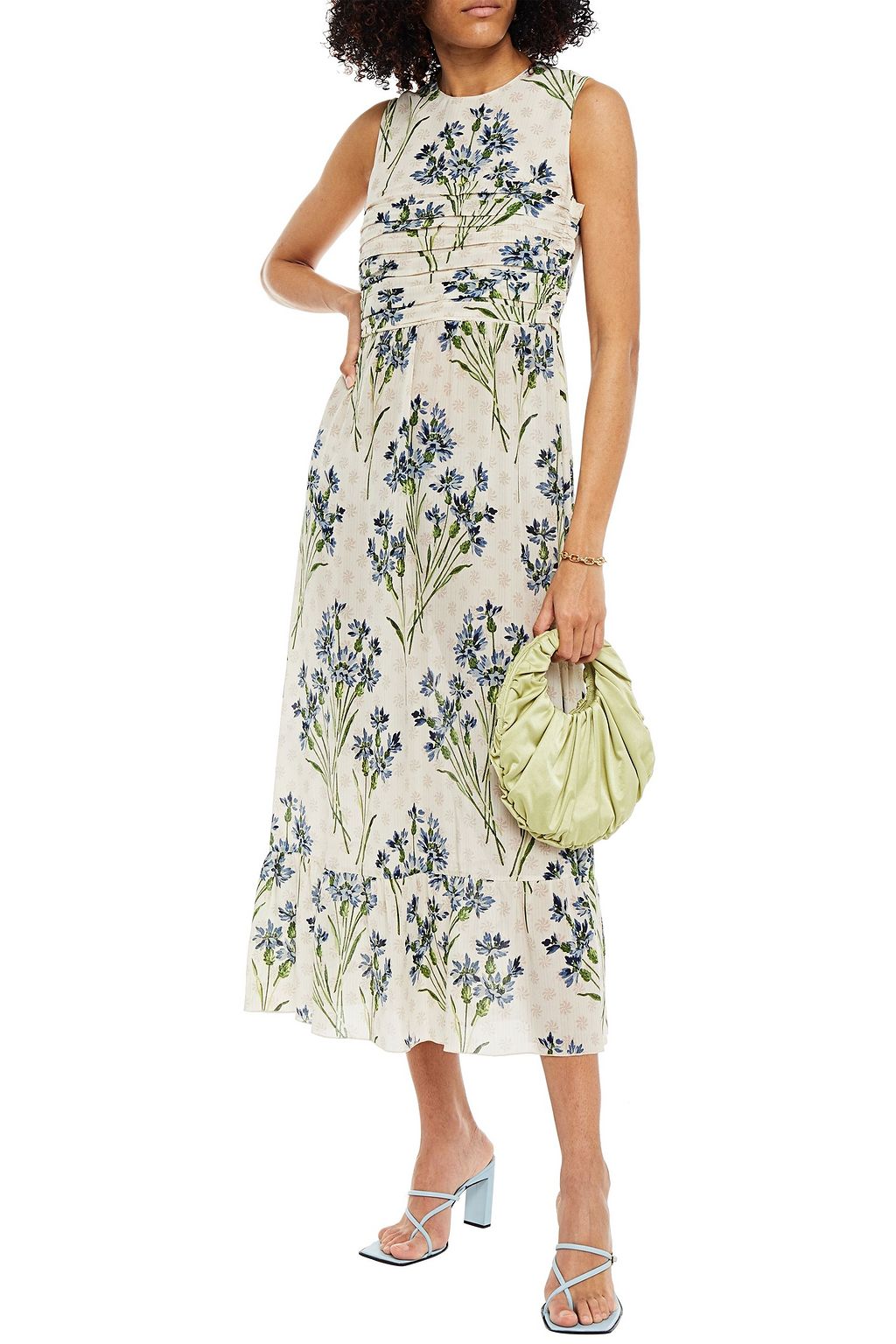 silk pleated midi dress