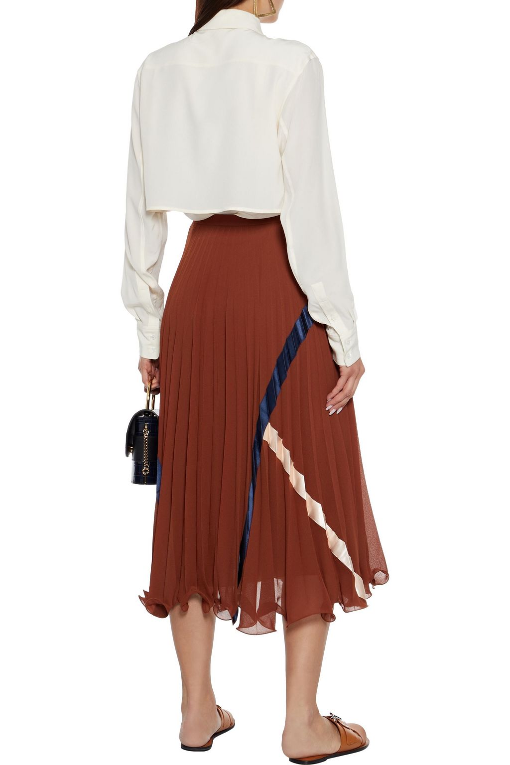 SEE BY CHLOÉ Satin-trimmed pleated crepe de chine midi skirt