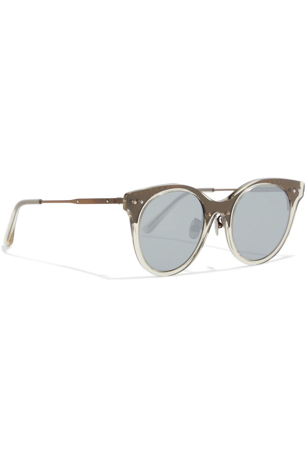BOTTEGA VENETA Round-frame printed acetate and bronze-tone sunglasses