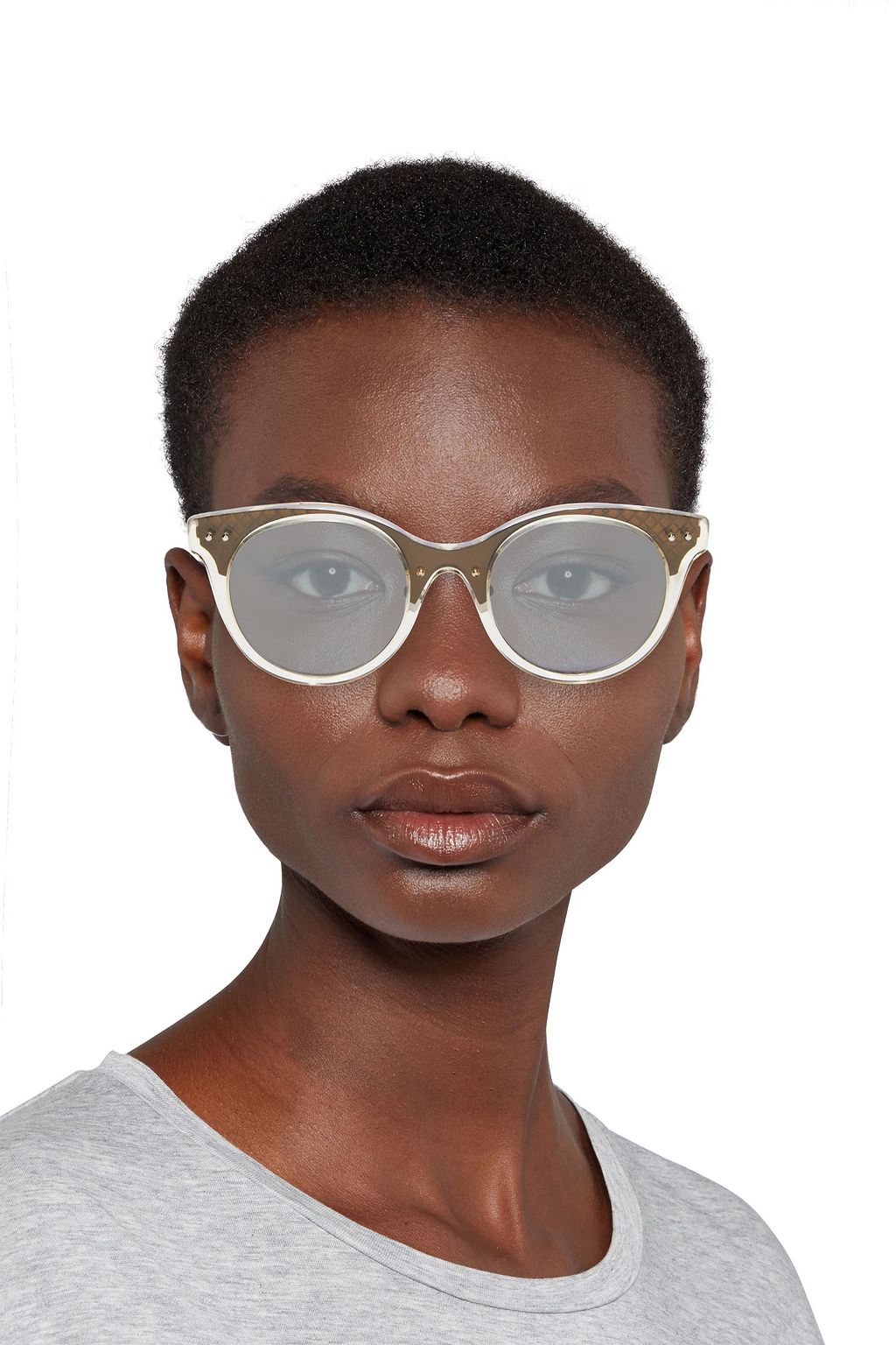 BOTTEGA VENETA Round-frame printed acetate and bronze-tone sunglasses