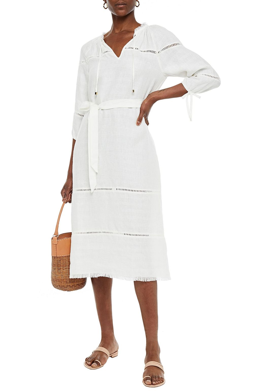 HEIDI KLEIN Belted linen-jacquard midi dress