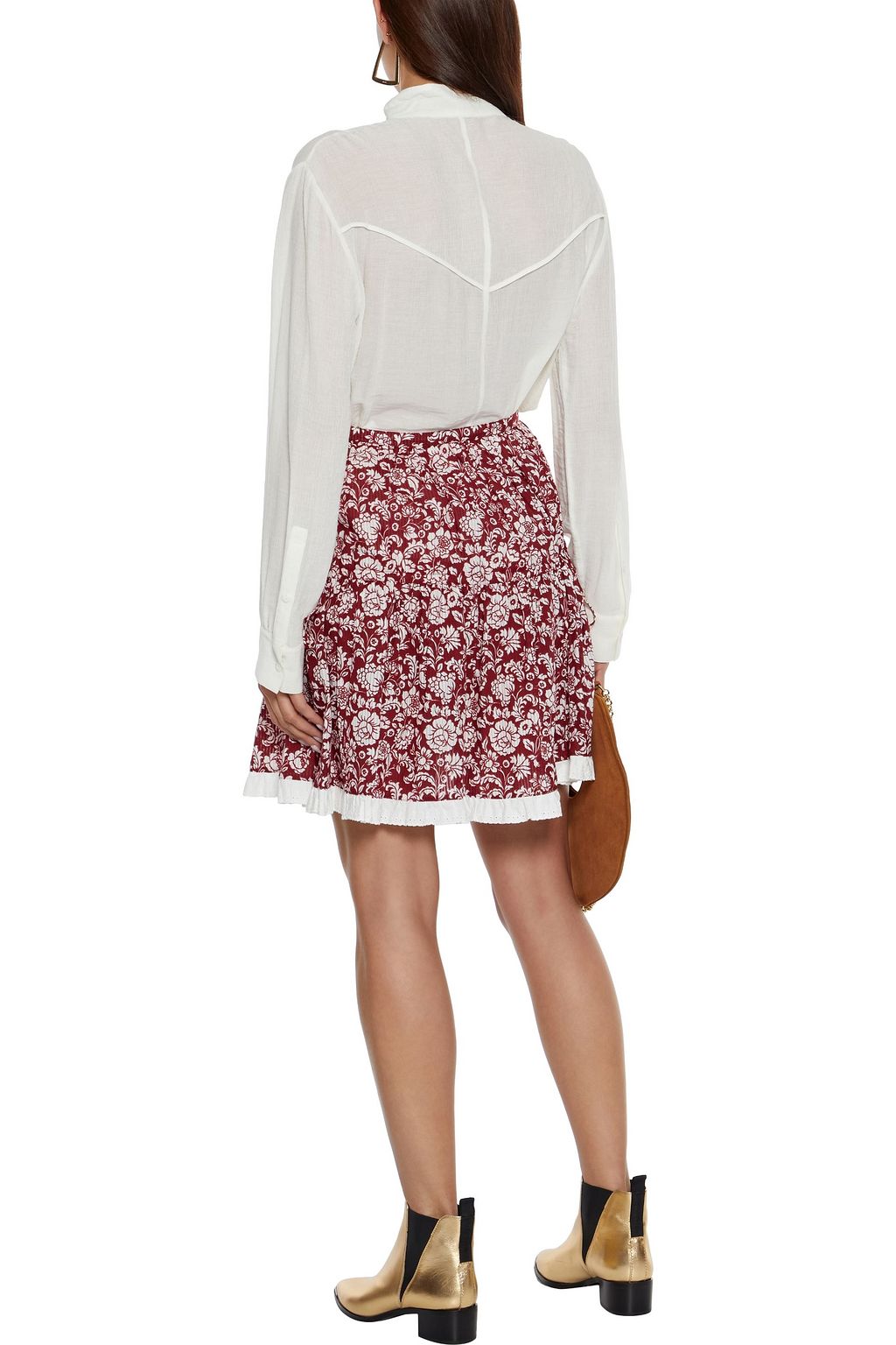 SEE BY CHLOÉ Gathered floral-print cotton-jacquard mini skirt