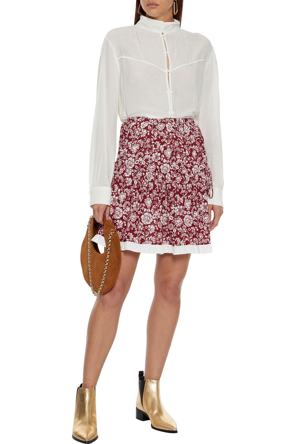SEE BY CHLOÉ Gathered floral-print cotton-jacquard mini skirt