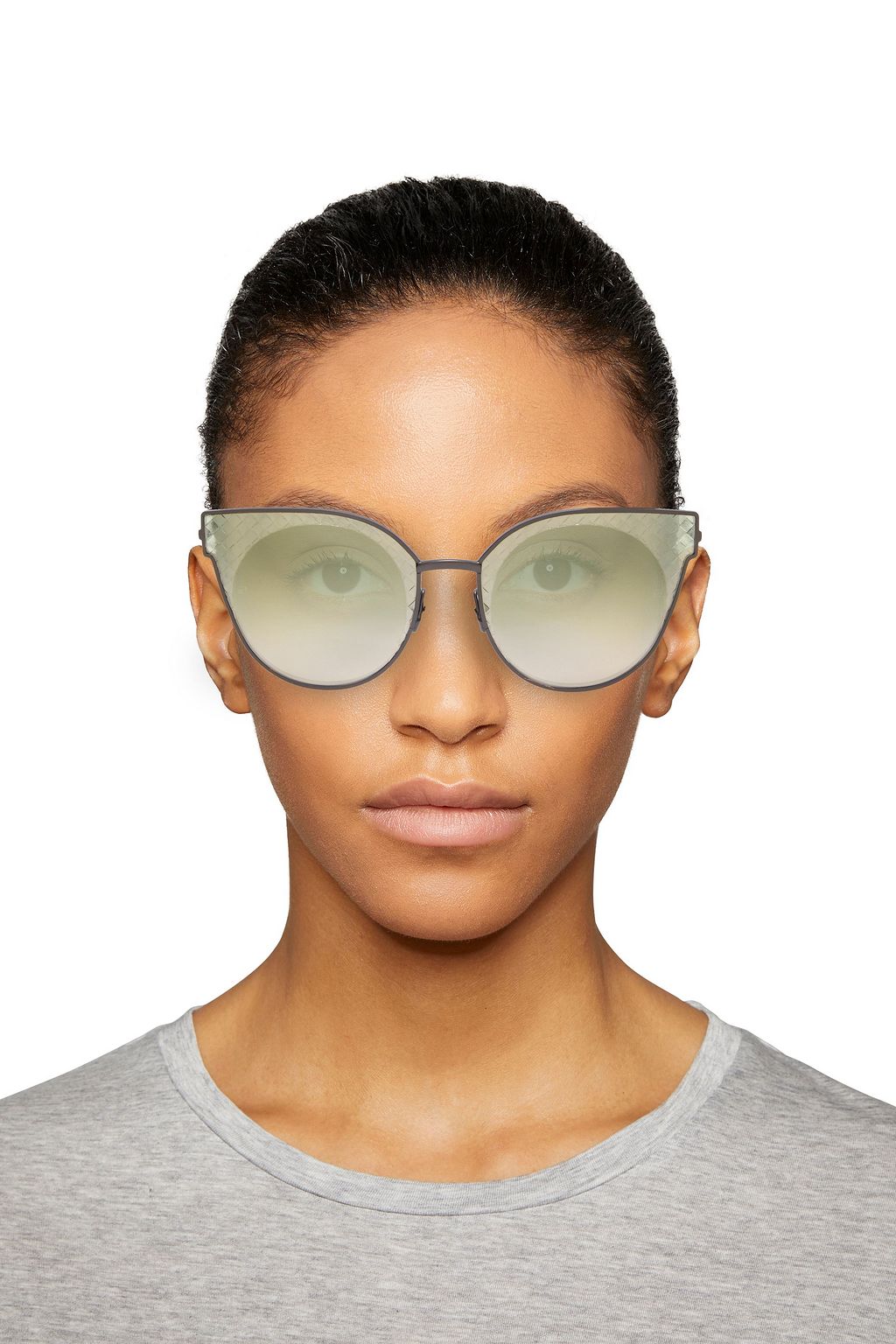 BOTTEGA VENETA Butterfly-frame gunmetal-tone and printed acetate sunglasses