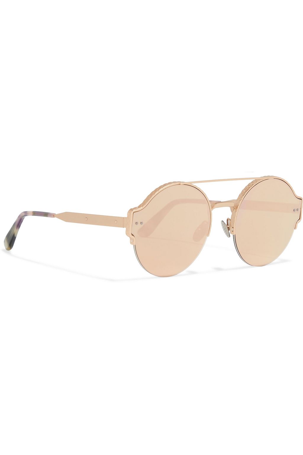 BOTTEGA VENETA Round-frame rose gold-tone mirrored sunglasses