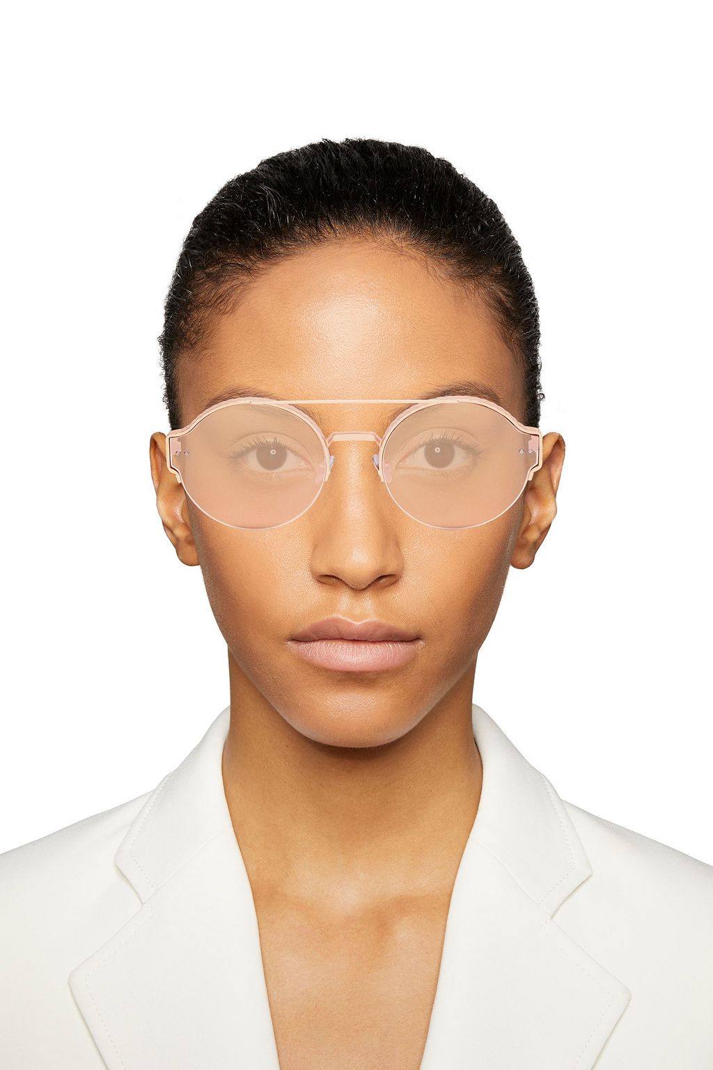 BOTTEGA VENETA Round-frame rose gold-tone mirrored sunglasses