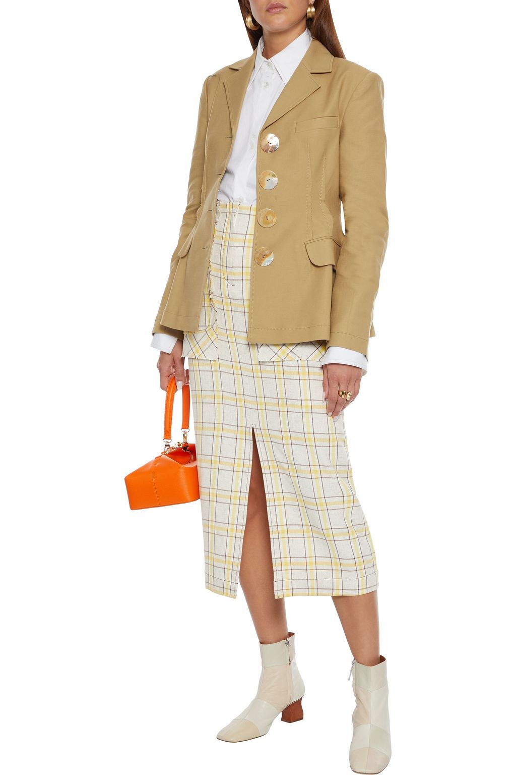 REJINA PYO Ellie frayed checked jacquard midi skirt