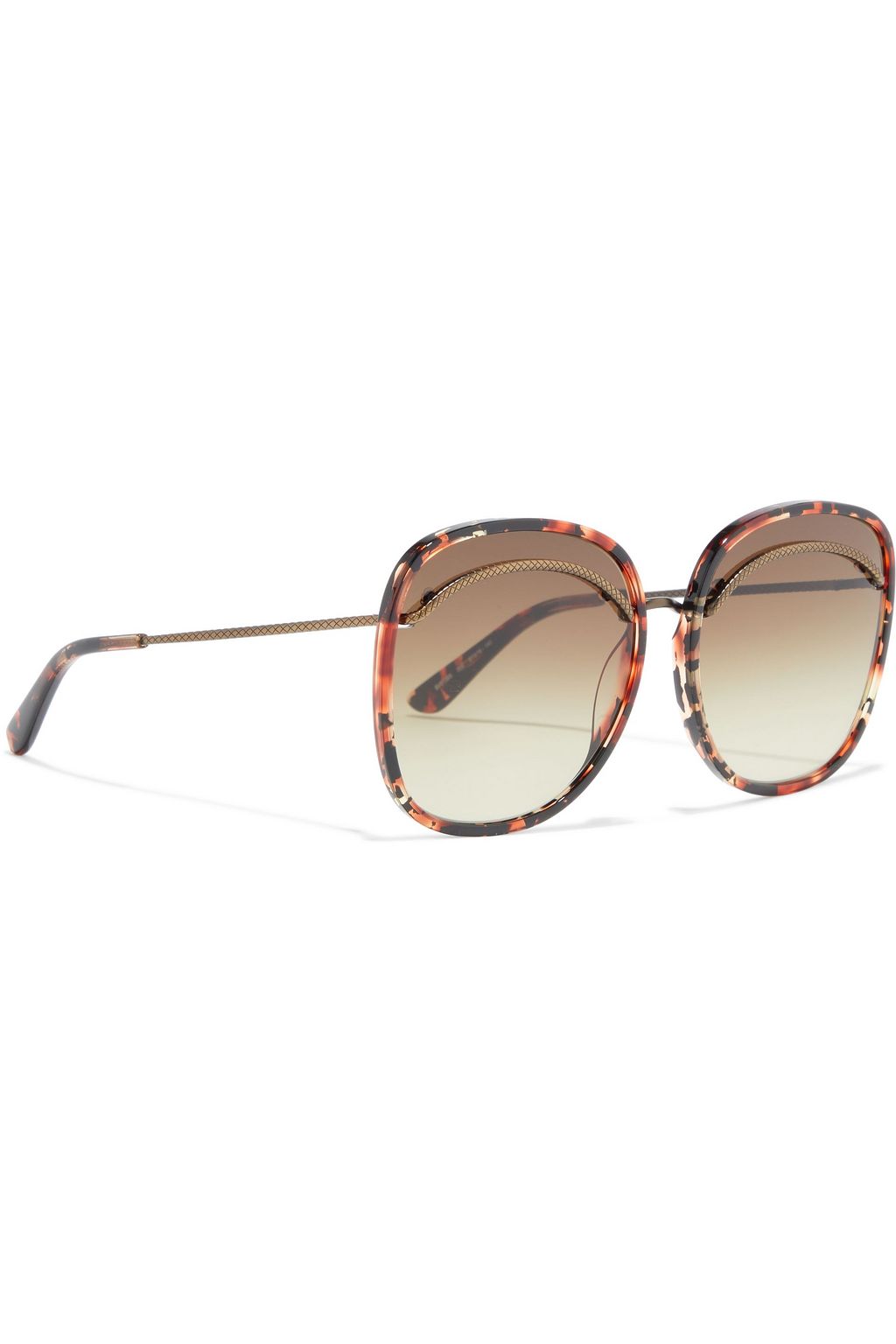 BOTTEGA VENETA Oversized butterfly-frame tortoiseshell acetate and bronze-tone sunglasses