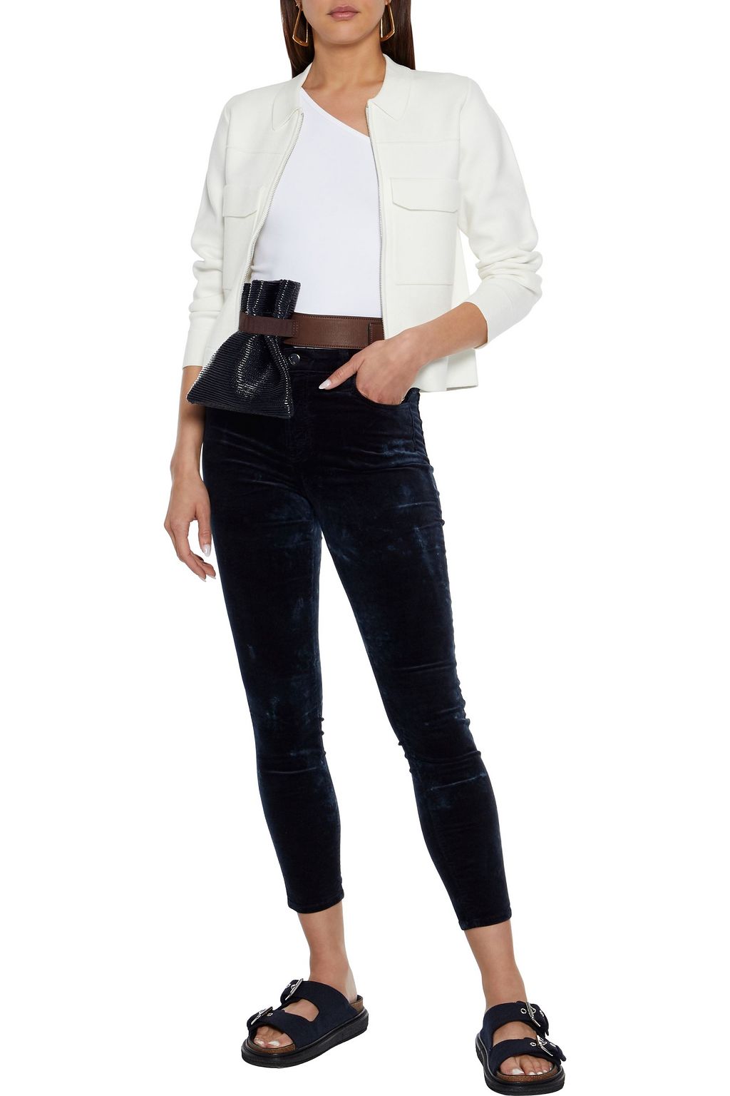 J BRAND Cropped cotton-blend crushed-velvet skinny pants