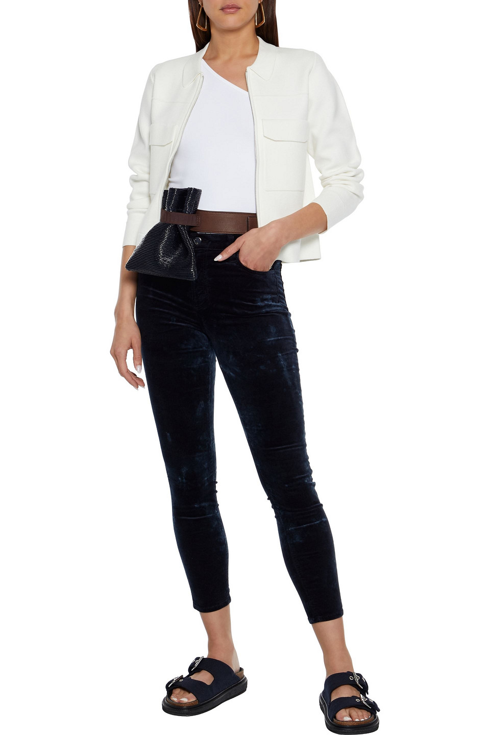 J Brand Cropped Cotton-blend Crushed-velvet Skinny Pants In Midnight Blue