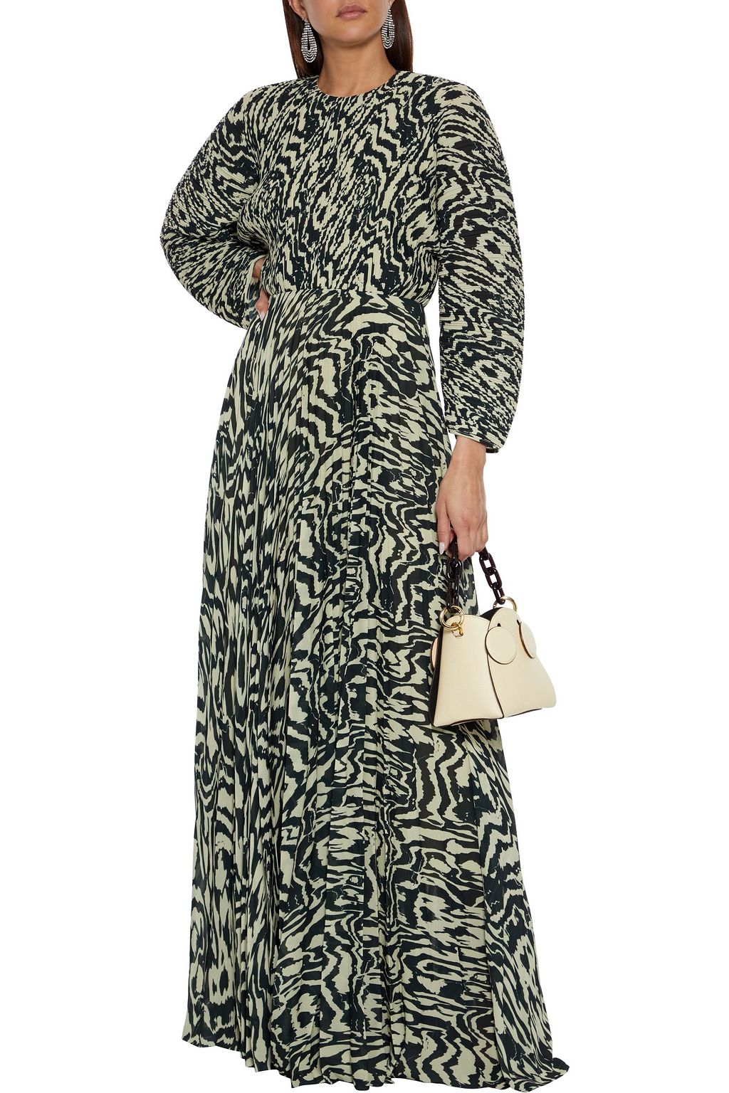 SOLACE LONDON Taima printed plissé-crepe maxi dress