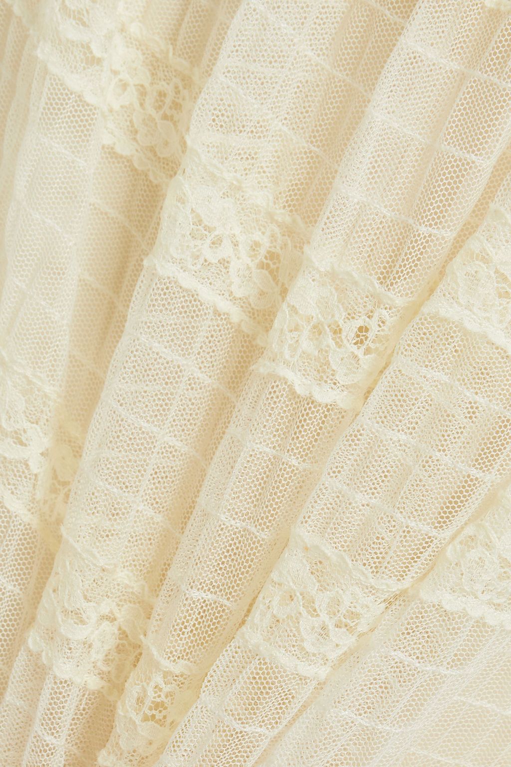 REDVALENTINO Ruffle-trimmed paneled lace and tulle midi dress