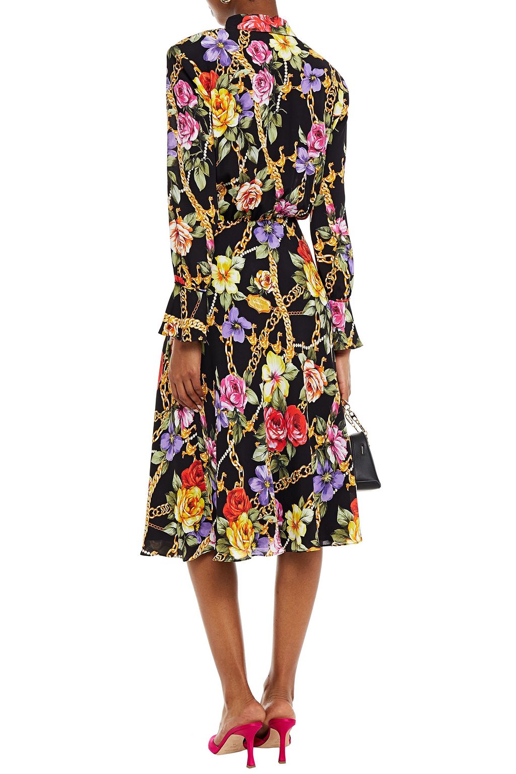 BOUTIQUE MOSCHINO Tie-neck floral-print crepe midi dress