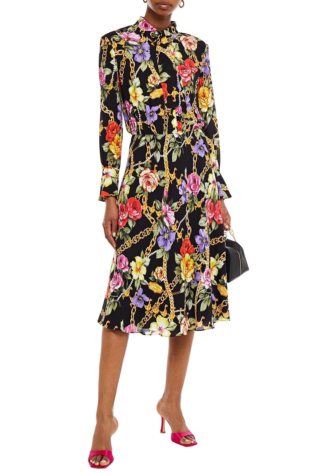 BOUTIQUE MOSCHINO Tie-neck floral-print crepe midi dress