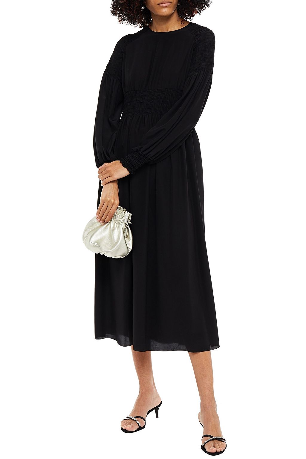 REDVALENTINO Shirred silk crepe de chine midi dress