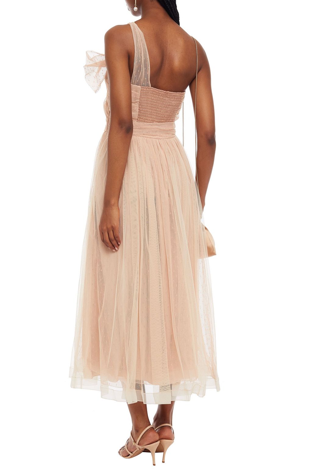 REDVALENTINO One-shoulder bow-embellished point d'esprit midi dress