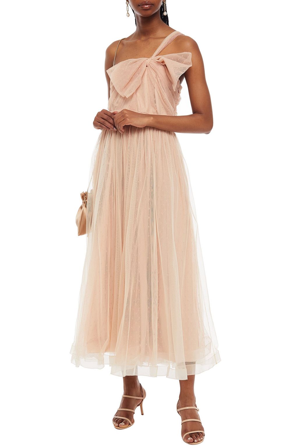 REDVALENTINO One-shoulder bow-embellished point d'esprit midi dress