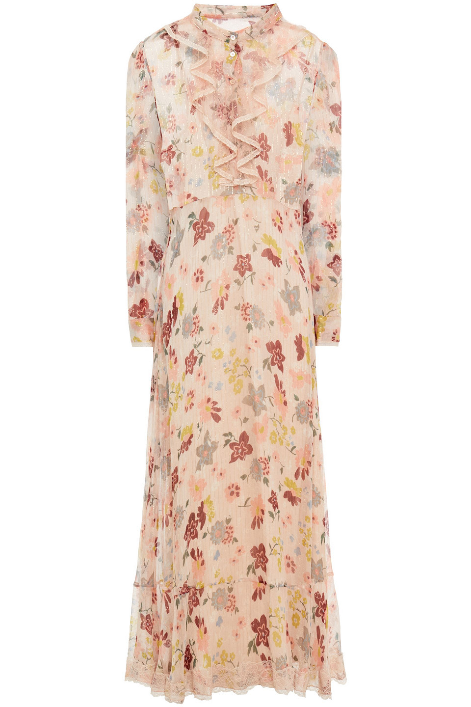 Redvalentino Woman Point D'esprit-trimmed Floral-print Silk-blend Chiffon Midi Dress Blush Size 46