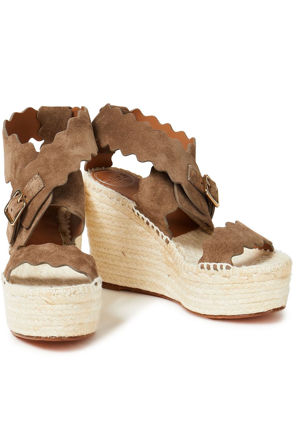 CHLOÉ Lauren scalloped suede wedge espadrille sandals